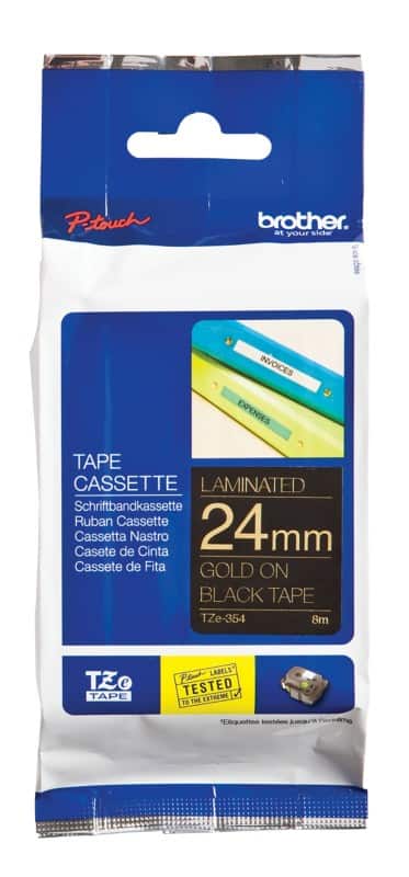 Brother Labeltape TZe354 Zelfklevend Goud op Zwart 24 mm x 8 m