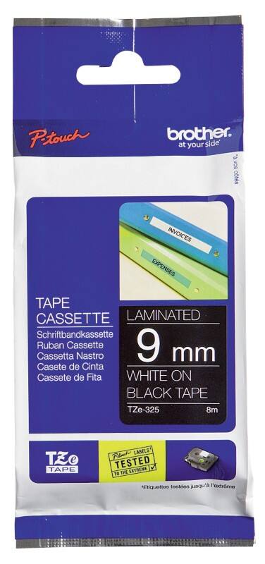 Brother TZe-325 Authentiek Labeltape Zelfklevend Wit op zwart 9 mm x 8m