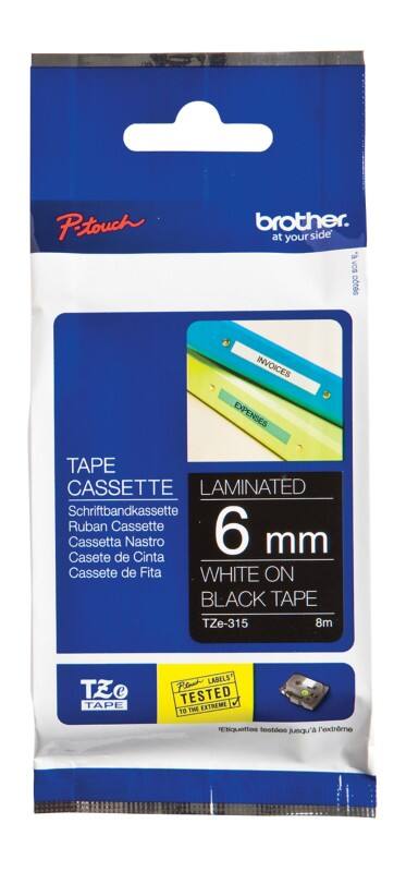 Brother TZe-315 Authentiek Labeltape Zelfklevend Wit op zwart 6 mm x 8m