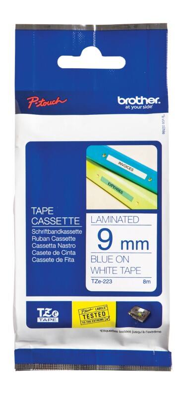Brother TZe-223 Authentiek Labeltape Zelfklevend Blauw op wit 9 mm x 8m