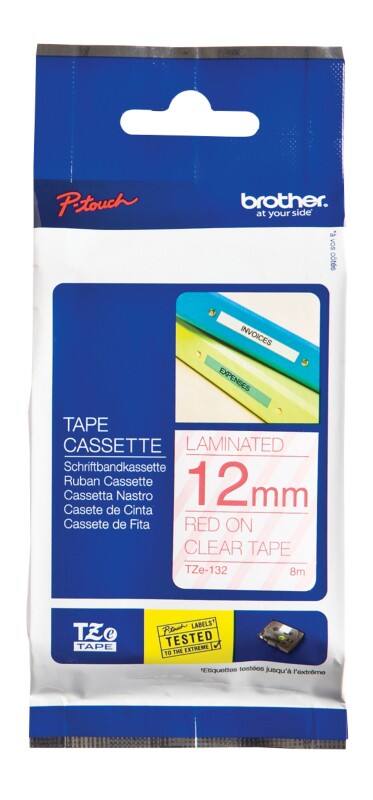 Brother Labeltape TZe132 Rood op Transparant 12 mm x 8 m