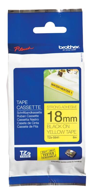 Brother TZe-S641 Authentiek Strong Adhesive Labeltape Zelfklevend Zwart op geel 18 mm x 8m