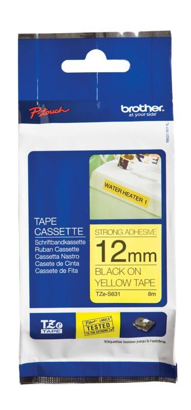 Brother TZe-S631 Authentiek Labeltape Zelfklevend Zwart op geel 12 mm x 8m