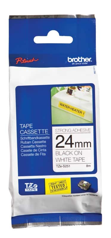 Brother TZe-S251 Authentiek Strong Adhesive Labeltape Zelfklevend Zwart op wit 24 mm x 8m