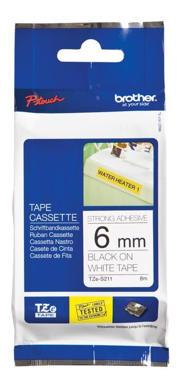 Brother Etiketteertape TZeS211 zwart op wit 6 mm x 8 m