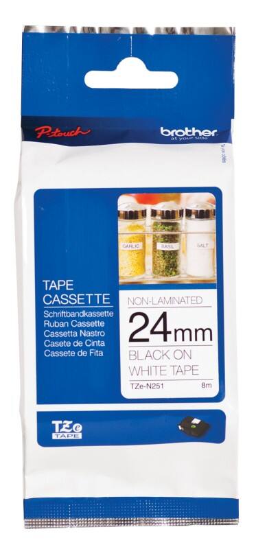 Brother Labeltape TZeN251 Zwart op Wit 24 mm x 8 m