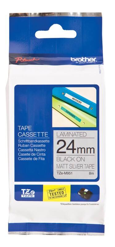 Brother TZe-M951 Authentiek Matt Labeltape Zelfklevend Zwart op zilver 24 mm x 8m