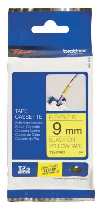 Brother TZe-FX612 Authentiek Flexibel Labeltape Zelfklevend Zwart op geel 9 mm x 8m