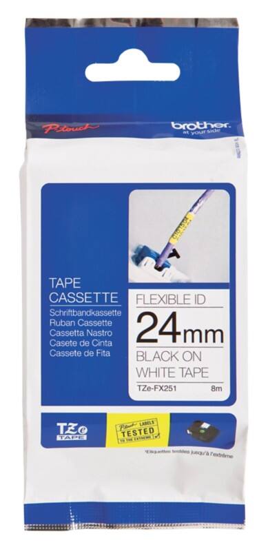 Brother TZe-FX251 Authentiek Flexibel Labeltape Zelfklevend Zwart op wit 24 mm x 8m