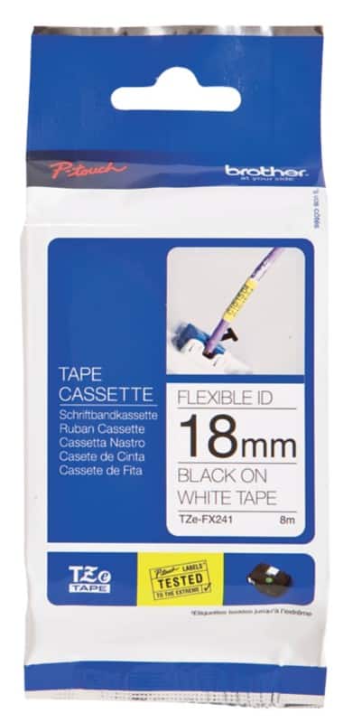 Brother TZe-FX241 Authentiek Flexibel Labeltape Zelfklevend Zwart op wit 18 mm x 8m