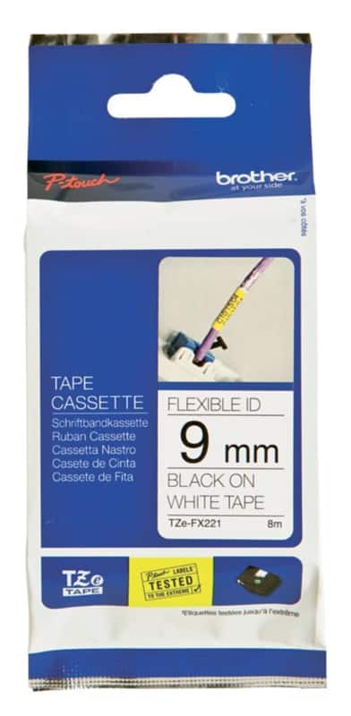 Brother TZe-FX221 Authentiek Flexibel Labeltape Zelfklevend Zwart op wit 9 mm x 8m