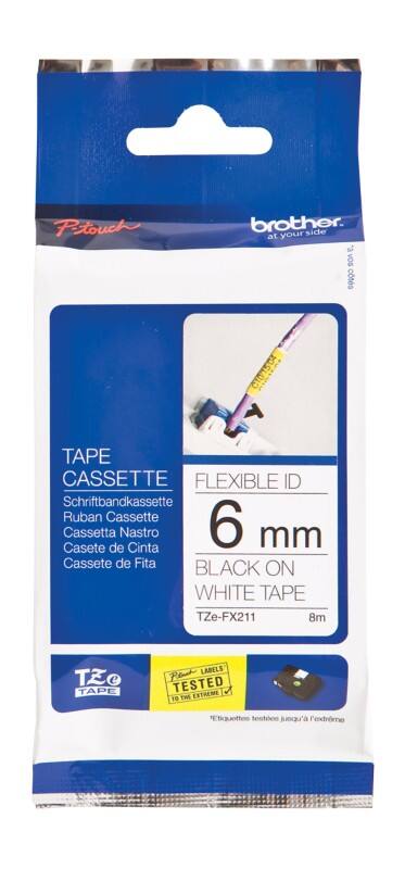 Brother TZe-FX211 Authentiek Flexibel Labeltape Zelfklevend Zwart op wit 6 mm x 8m