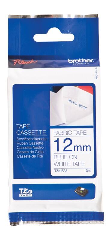 Brother TZe-FA3 Authentiek Textiel Iron-on Labeltape Zelfklevend Blauw op wit 12 mm x 3 m