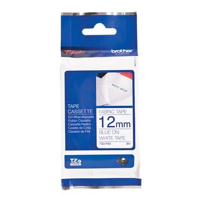 Brother TZe-FA3 Authentiek Textiel Iron-on Labeltape Zelfklevend Blauw op wit 12 mm x 8m