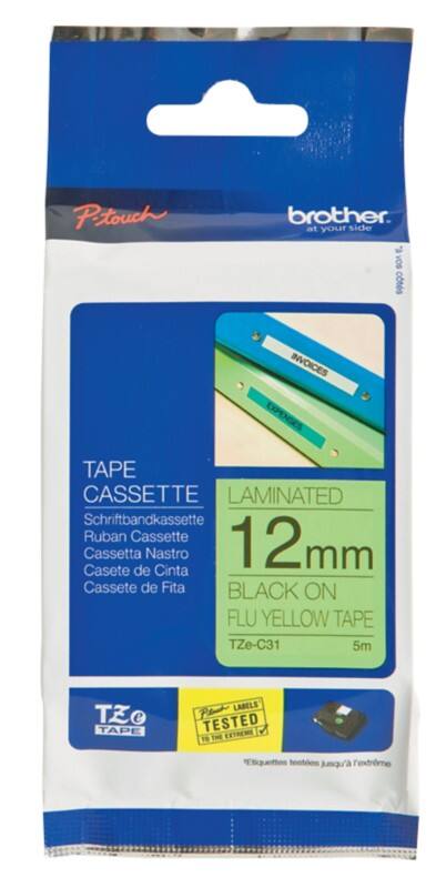 Brother TZe-C31 Authentiek Labeltape Glanzend Zelfklevend Zwart op geel 12 mm x 5m