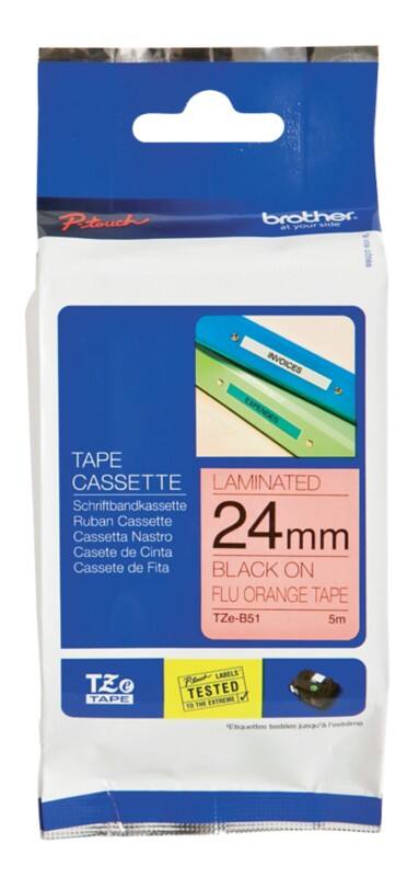 Brother TZe-B51 Authentiek Labeltape Glanzend Zelfklevend Zwart op oranje 24 mm x 5m