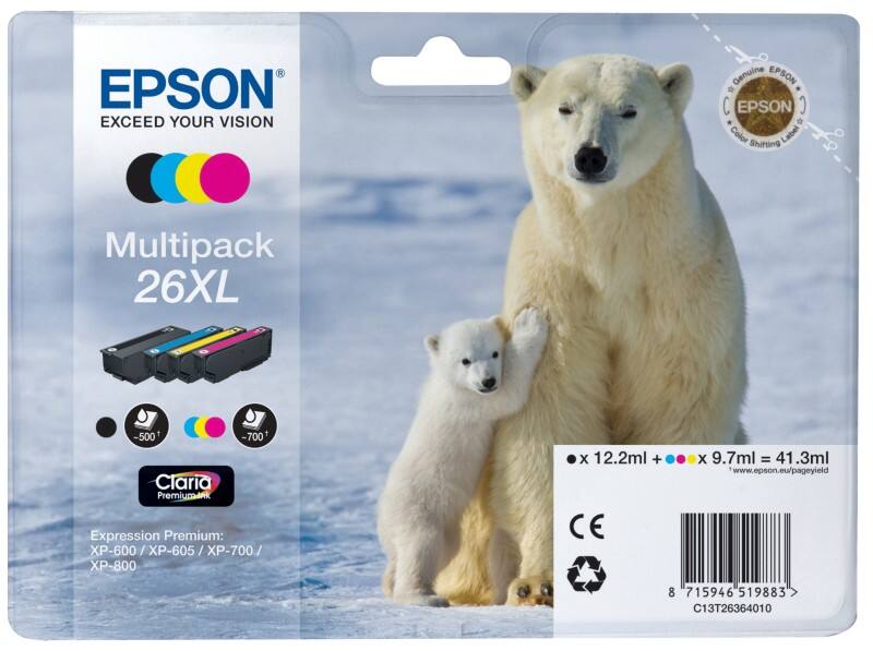 Epson 26XL Origineel Inktcartridge C13T26364010 Zwart, cyaan, magenta, geel Multipack 4 Stuks