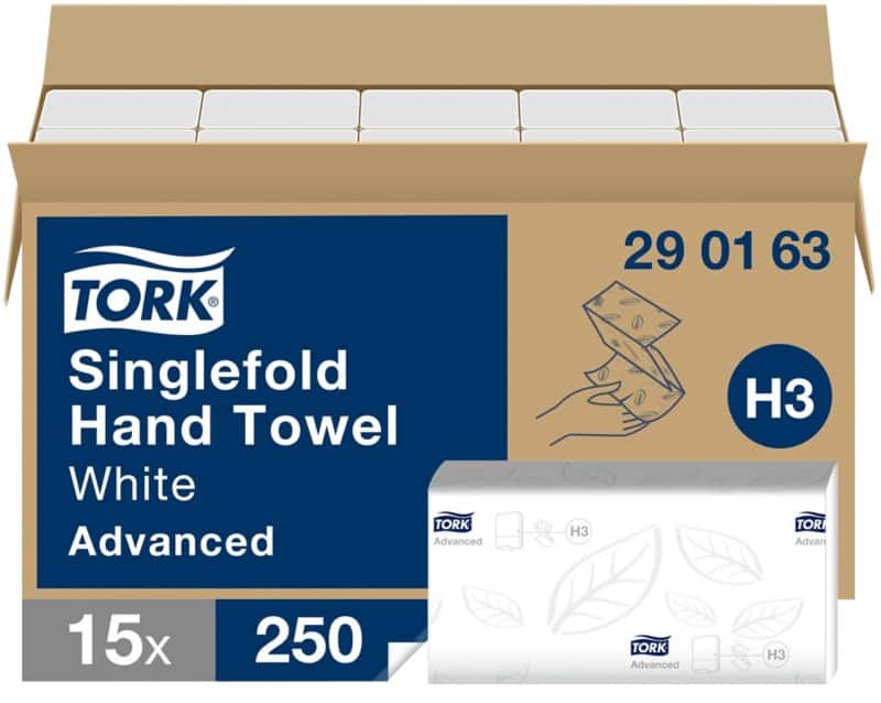 Tork Advanced 100% Gerecycled Handdoek H3 V-vouw Wit 2-laags 290163 15 Stuks à 250 Vellen