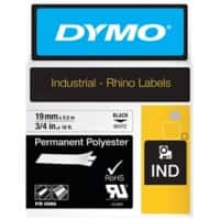 Dymo IND S0718220 / 18484 Authentiek Rhino Polyester Labeltape Zelfklevend Zwart op wit 19 mm x 5.5m