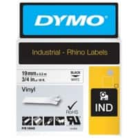 Dymo IND S0718620 / 18445 Authentiek Rhino Vinyl Labeltape Zelfklevend Zwart op wit 19 mm x 5.5m