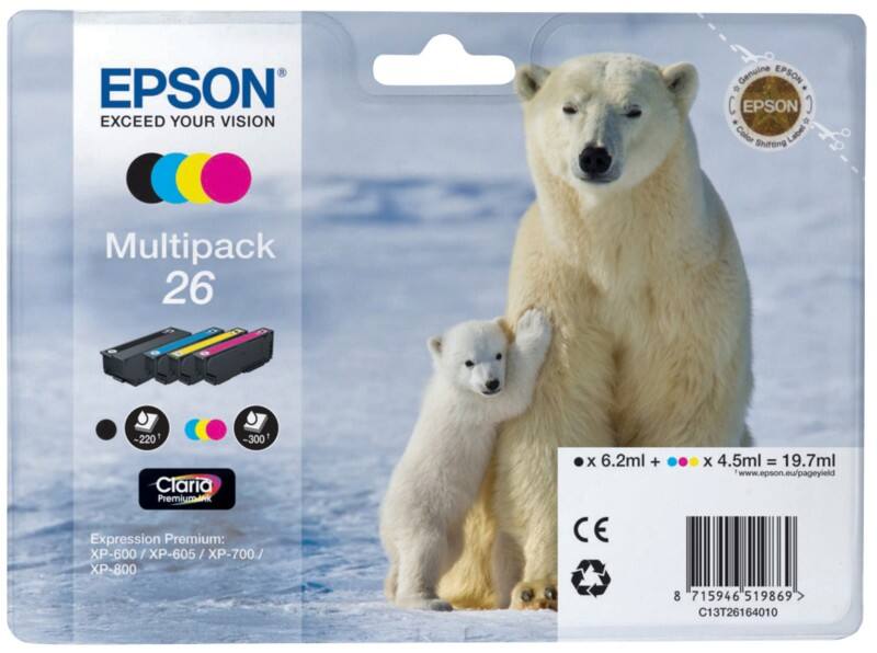 Epson 26 Origineel Inktcartridge C13T26164010 Zwart, cyaan, magenta, geel Multipack 4 Stuks