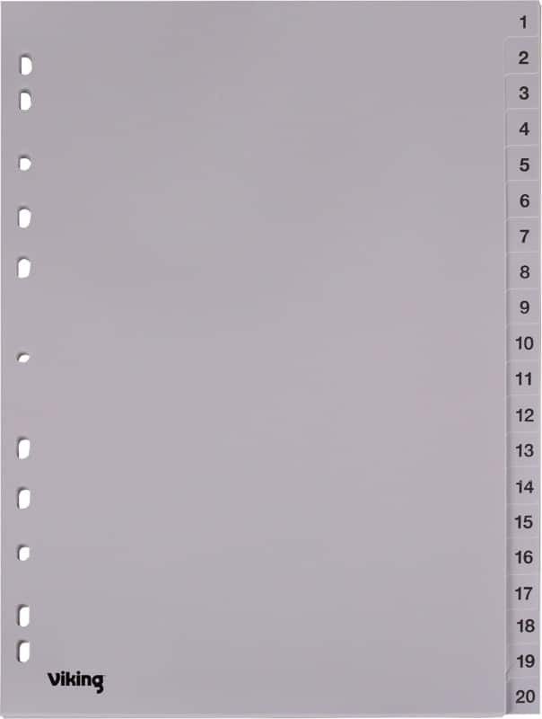 Viking 1 tot 20 Numerieke tabbladen A4 Grijs 20 tabs PP (Polypropeen) 11 Gaten 400194968