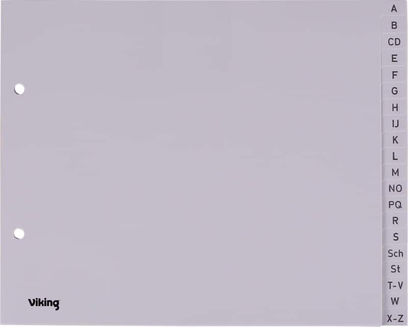 Viking A - Z Alfabetische tabbladen A4 Grijs 20 tabs PP (polypropeen) 2 Gaten 400194965