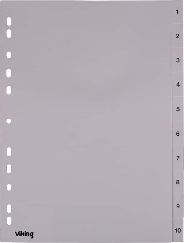 Viking 1 tot 10 Numerieke tabbladen A4 Grijs 10 tabs PP (Polypropeen) 11 Gaten 400194967