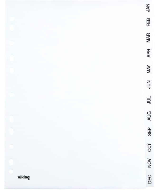 Viking Jan - Dec Alfabetische tabbladen A4 Wit 12 tabs PP (Polypropeen) 11 Gaten 400195042