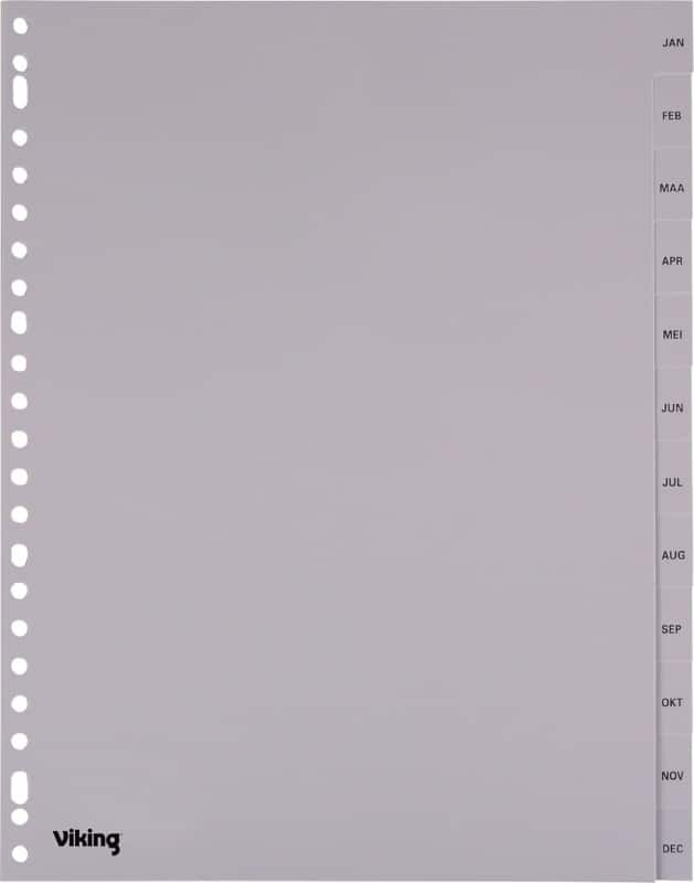 Viking Jan - Dec Alfabetische tabbladen A4 Grijs 12 tabs PP (Polypropeen) 23 Gaten 400195043