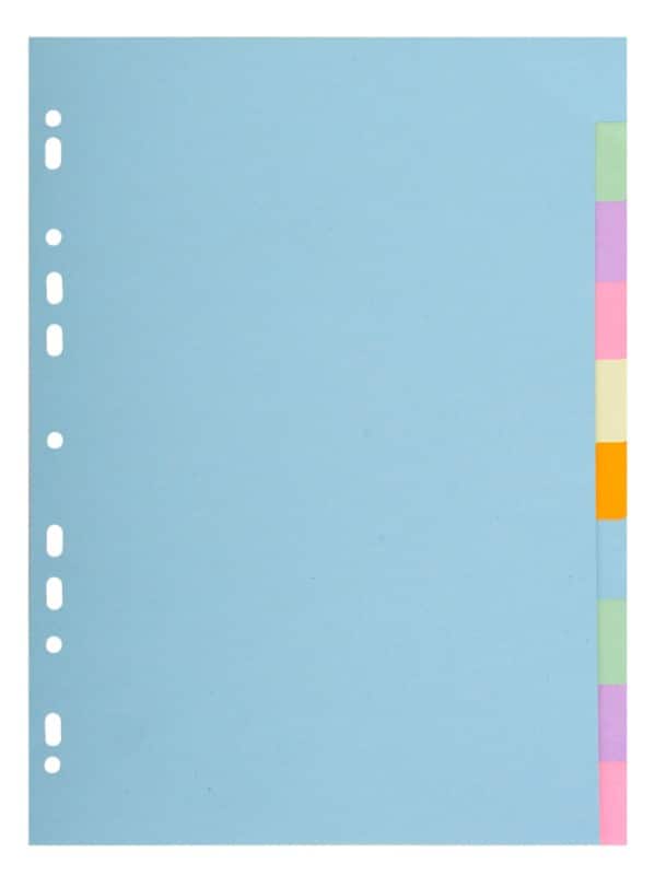 Exacompta Blanco Blanco tabbladen 100% Gerecycled A4 Kleurenassortiment 10 tabs Karton 11 Gaten 1610E