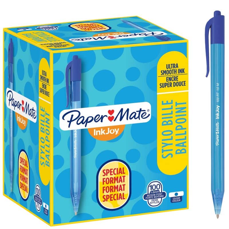 Papermate InkJoy 100 RT InkJoy Intrekbaar Balpen Blauw 0,8 mm Medium Balpen 100 Stuks
