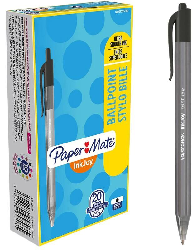 Papermate InkJoy 100 RT InkJoy Intrekbaar Balpen Zwart 0,8 mm Medium Balpen 20 Stuks