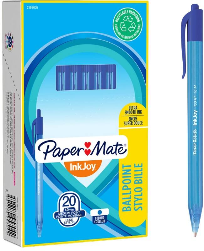 Papermate InkJoy 100 RT InkJoy Intrekbaar Balpen Blauw 0,8 mm Medium Balpen 20 Stuks