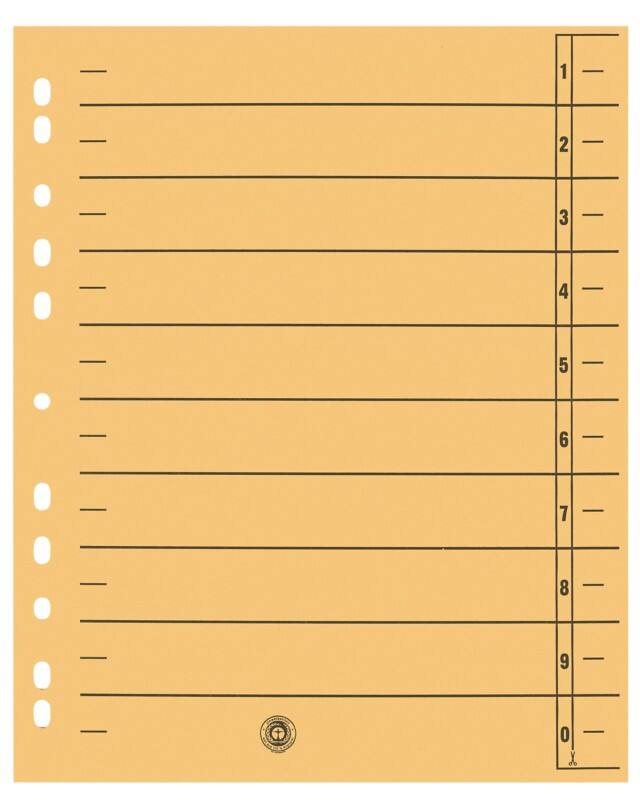 Viking 1 tot 10 Scheidingsbladen 100% gerecycled Speciaal Geel 10 tabs Karton 11 Gaten 100 Stuks