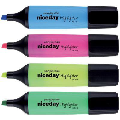 Niceday HC1-5 Tekstmarkers Beitel Geel, blauw, roze, groen 10 Stuks