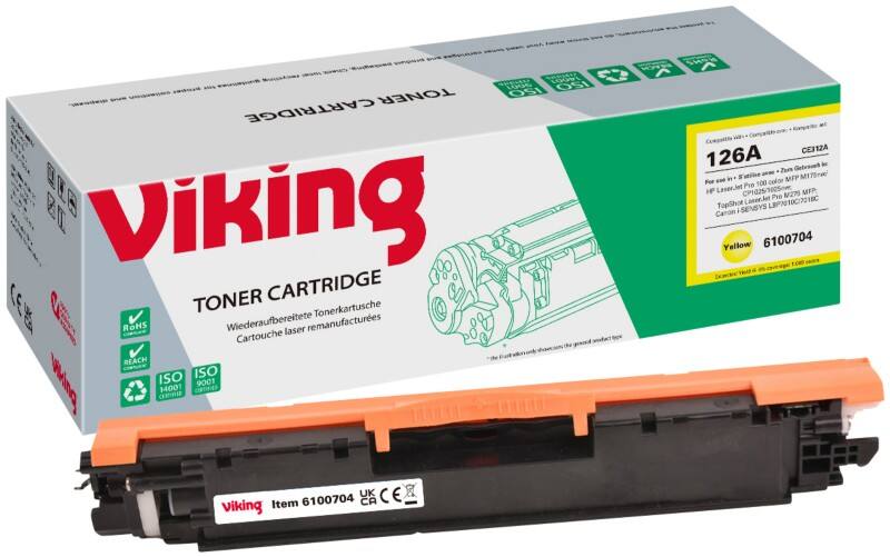 Viking 126A compatibele HP tonercartridge CE312A geel