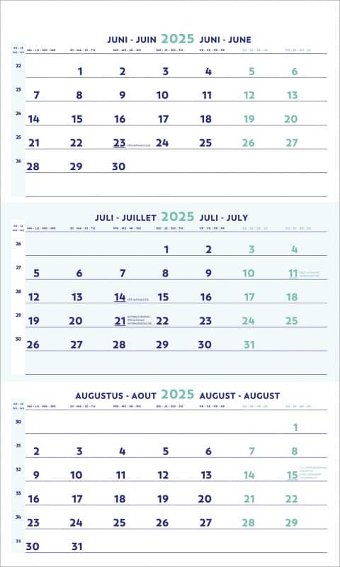 Brepols Driemaandskalender Kalender 2026 3 Maanden per pagina Duits, Frans, Engels, Nederlands 60 (B) x 0,4 (D) x 30 (H) cm Wit
