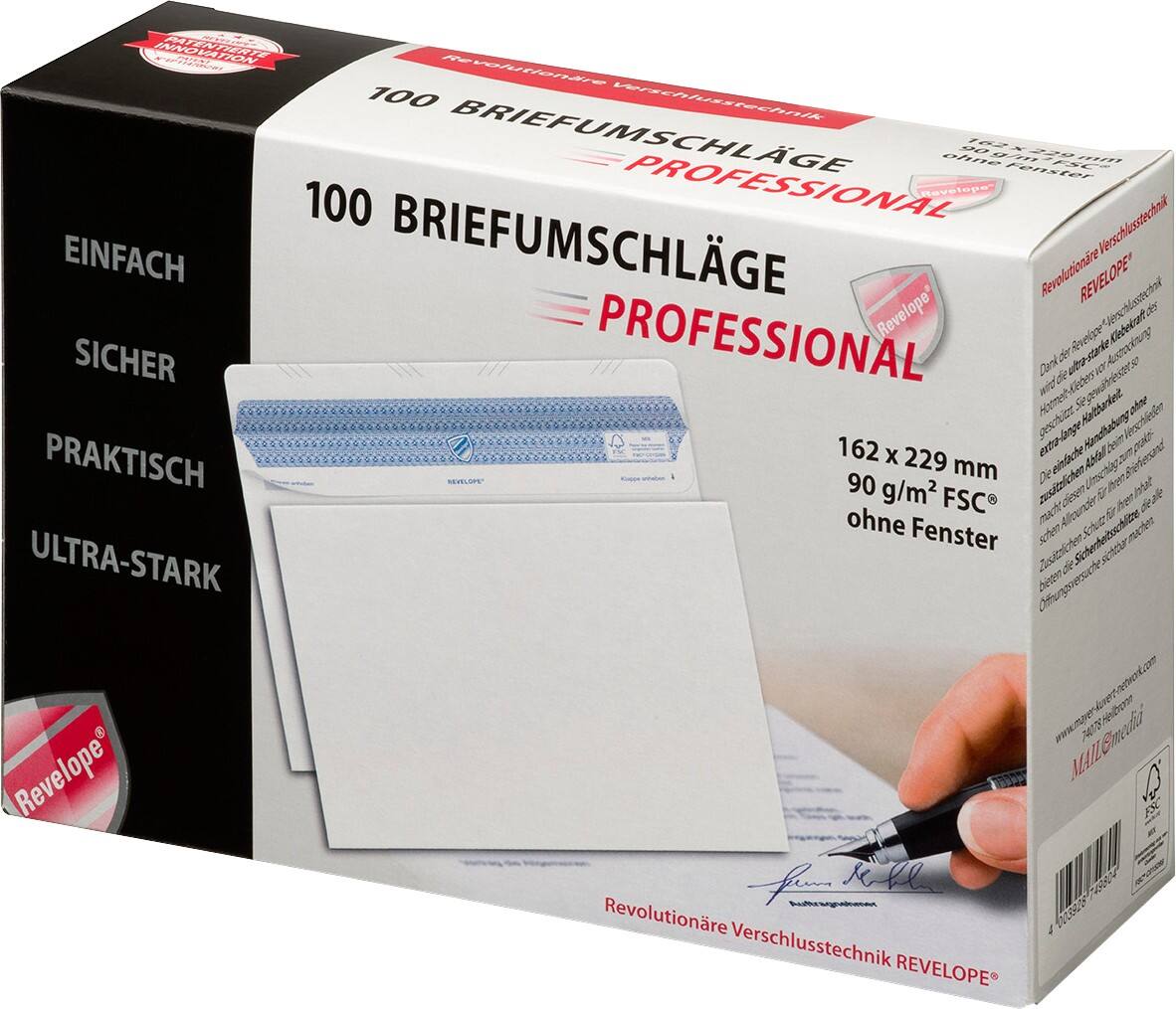 PROFESSIONAL Enveloppen C5 90 g/m² Wit Zonder Venster Zelfklevend 100 Stuks