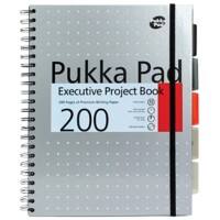 Pukka Pad Projectboek Metallic Executive A4+ Gelinieerd Spiraalgebonden Karton Harde rug Grijs Geperforeerd 200 Pagina's 3 Stuks