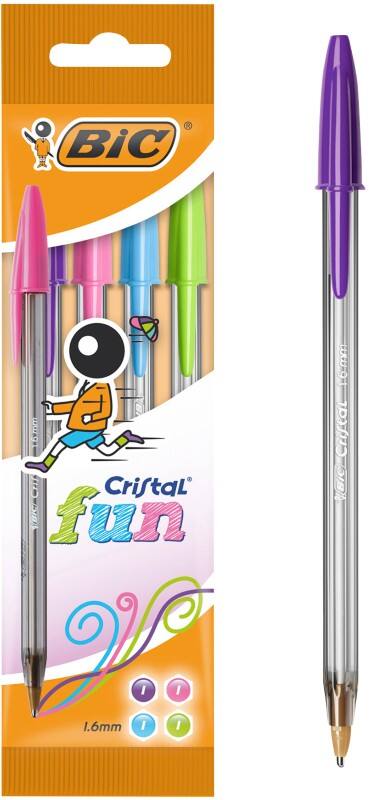 BIC Cristal Fun Balpen Kleurenassortiment 1,6 mm Breed Balpen 4 Stuks