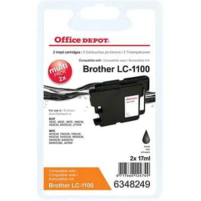 Office Depot Compatibel Brother LC1100BK Inktcartridge Zwart 2 Stuks