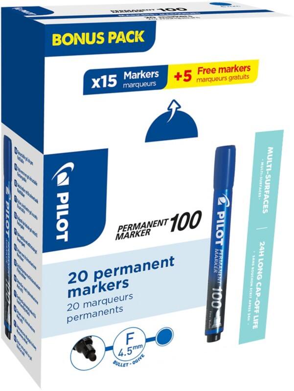 Pilot Permanent marker Fijn Ronde punt 1 mm Blauw 20 Stuks