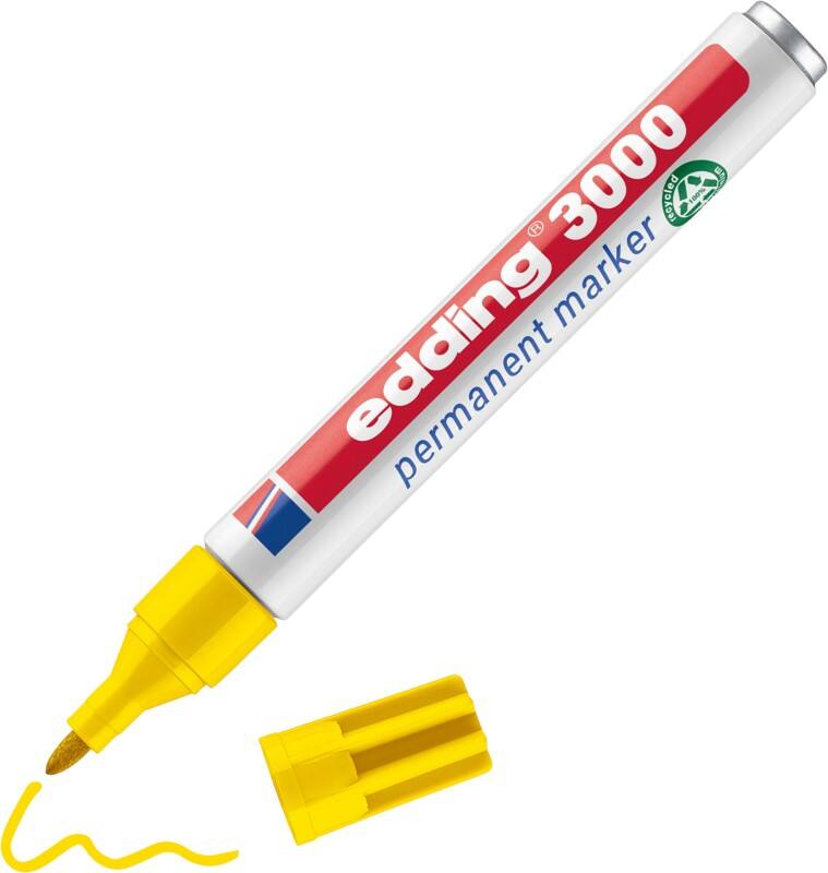 edding 3000 Permanentmarker 100% Gerecycled Medium Ronde punt 1,5 - 3 mm Geel Navulbaar Waterbestendig