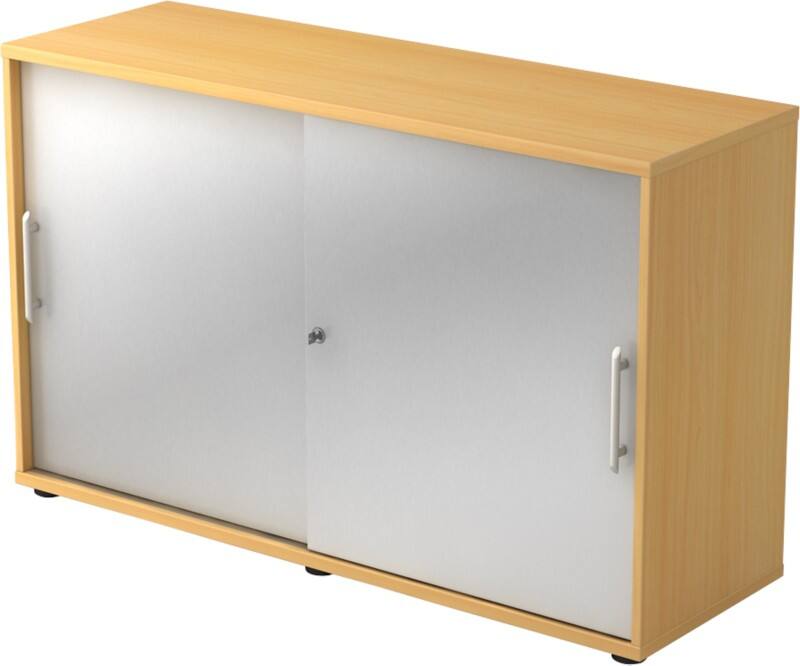 Hammerbacher Schuifdeurkast Spaanplaat 1 Plank Afsluitbaar 1.200 x 400 x 748 mm Beuken Bruin, zilver