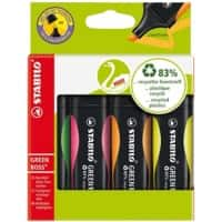 STABILO GREEN BOSS 6070/4 Tekstmarker Kleurenassortiment 83% gerecycled Medium Beitelpunt 2 - 5 mm Navulbaar 4 Stuks