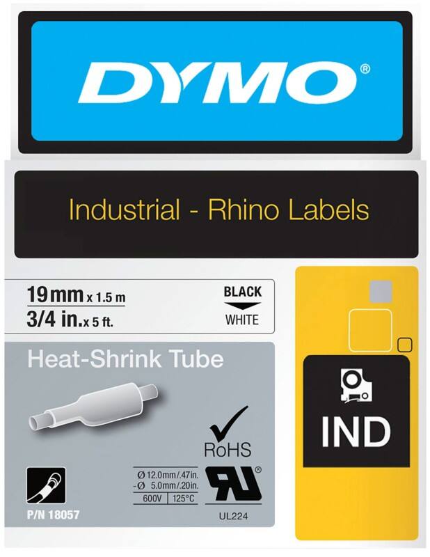 DYMO IND 18057 Labels Rhino Zwart op Wit 19 mm x 1,5 m