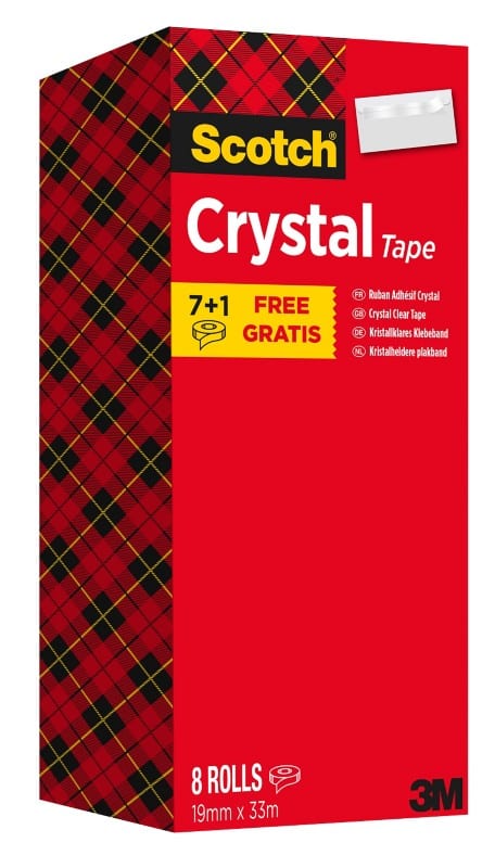 Scotch Plakband Scotch Crystal Clear 600 Transparant 19 mm (B) x 33 m (L) PP (Polypropeen) Laag Geluidsniveau 8 Rollen