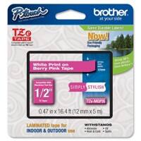 Brother TZe Labeltape TZe-MQP35 Wit op Rose 12 mm x 8 m