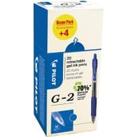 Pilot G2 inklapbaar Rollerballpen Blauw 0.4 mm Medium Kegelvormig Navulbaar Recycled 20 Stuks